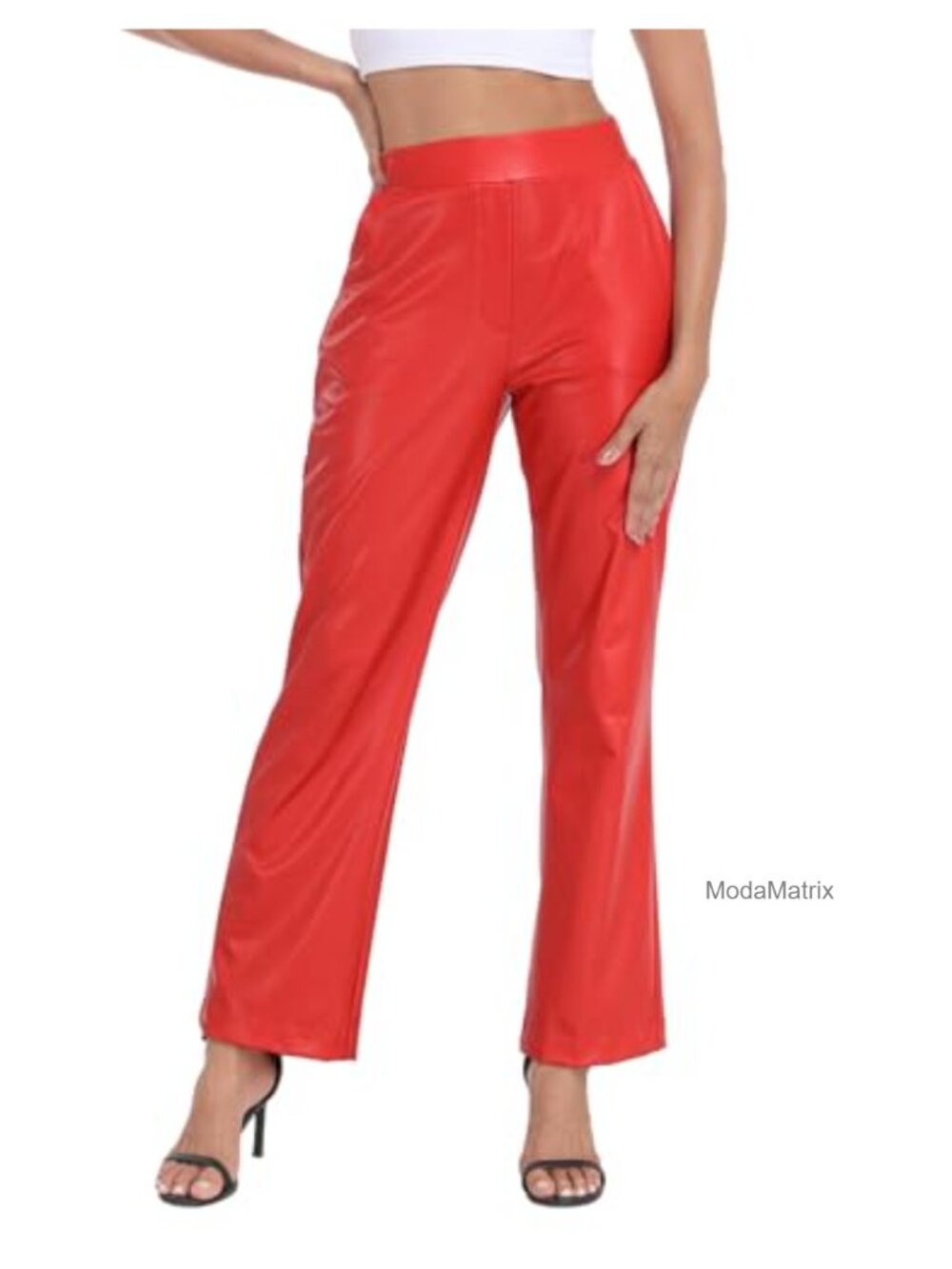 Faux Leather High Waist Pull On Flare Pants with Pockets